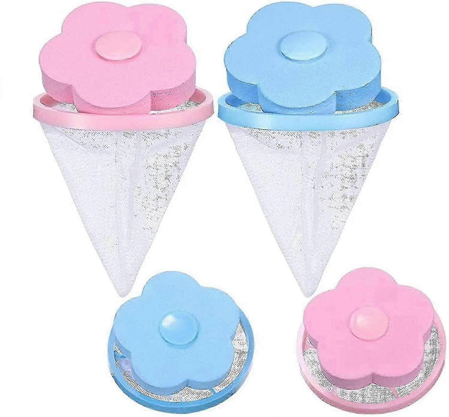 2pcs Reusable Washing Machine Floating Lint Mesh Bag, Washer Hair Filter Net Pouch, Pink