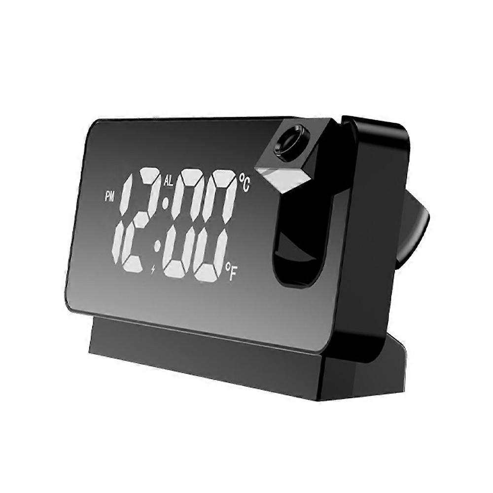 Mirror Projection Clock Led Large Screen Display Silent Snooze Creative Electronic Projection Alarm Clock-Black-White Light