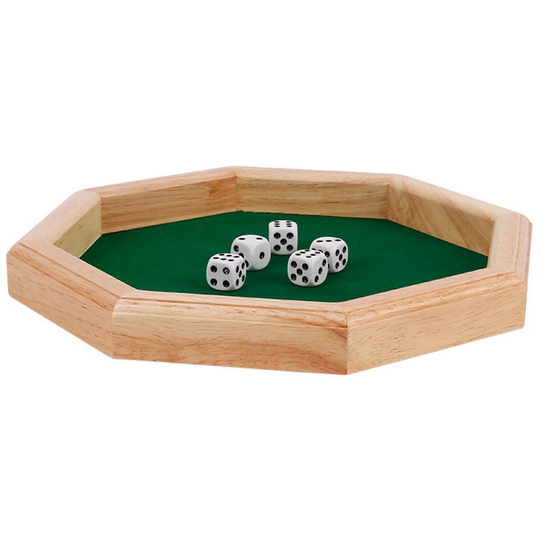Wooden Dice Set - Fun Octagonal Shaped Heavy Natural Wood Dice with Waterproof Base for Table Games and Rolling Tray