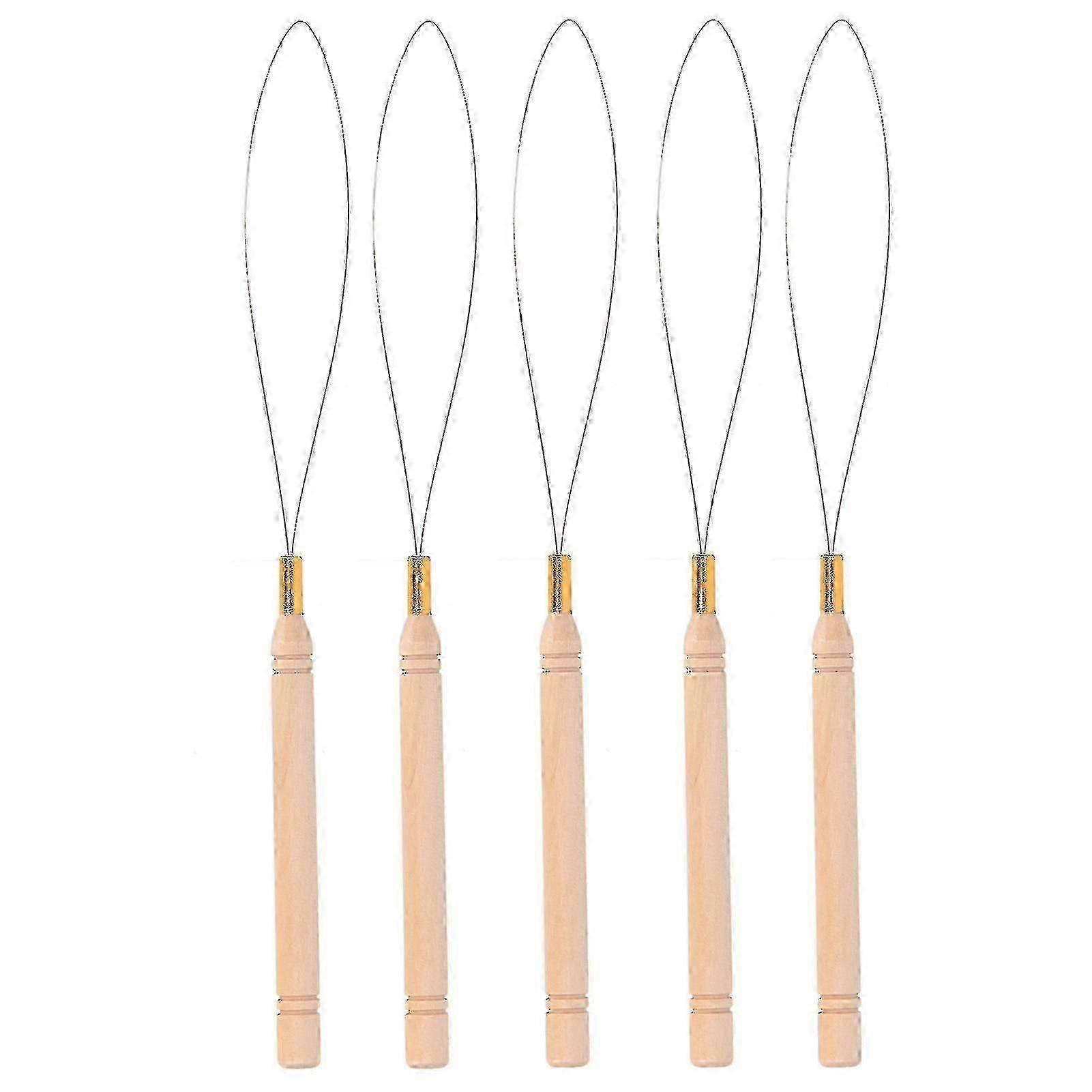5pcs Hair Extension Loop Needle Kit Anti Slip Beech Handle Pulling Hook Needle For Tufting