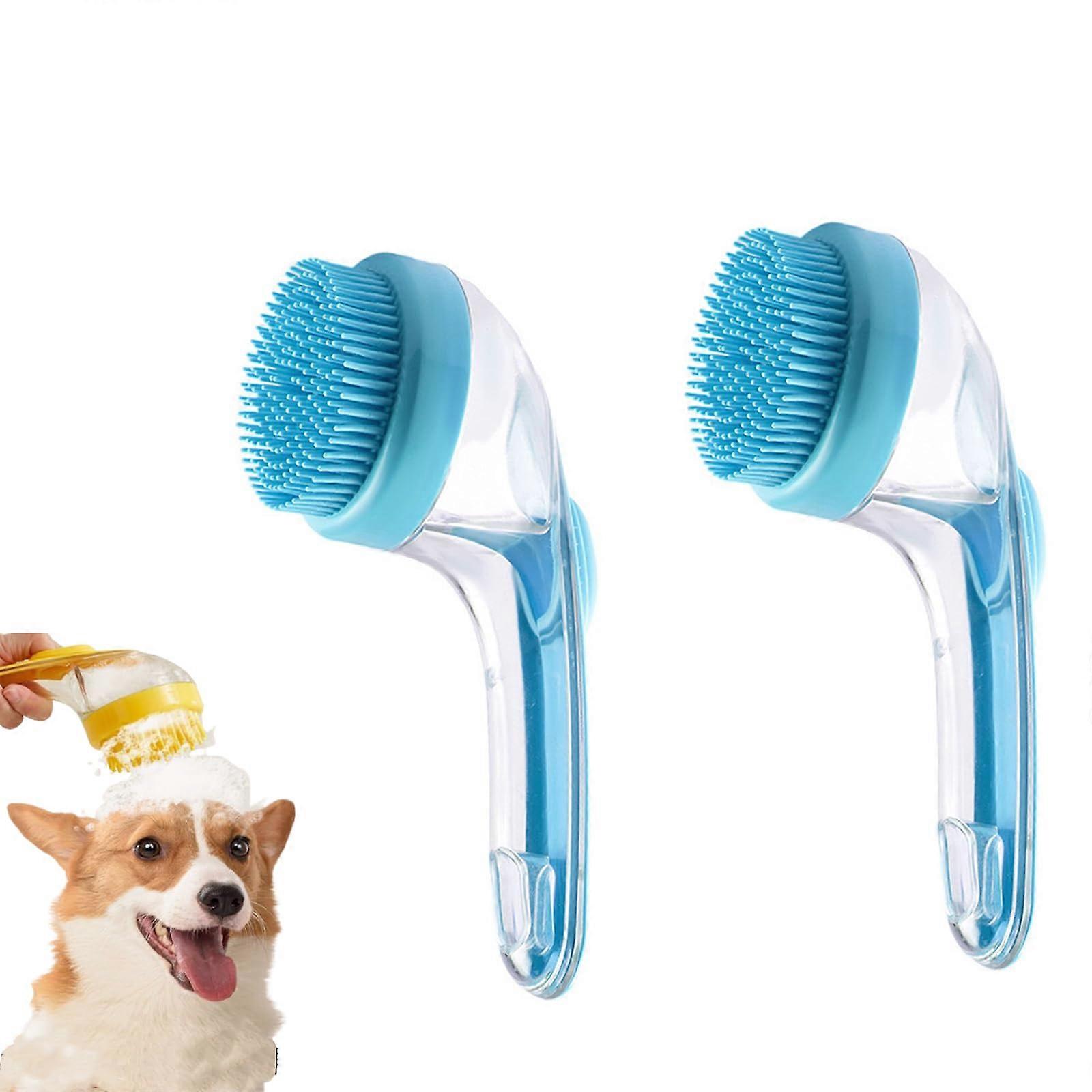 Pet Bath Brush with Shampoo Dispenser, 2 in 1 Dog Bath Brush, Bubble Maker (Blue*2)