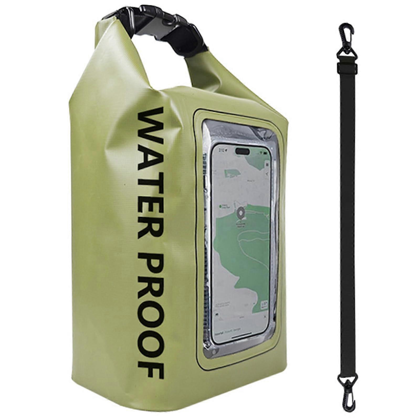 Waterproof Crossbody Bag with Phone Window and Adjustable Strap, 2L/5L Size for Watersports, Fishing, Beach, Green