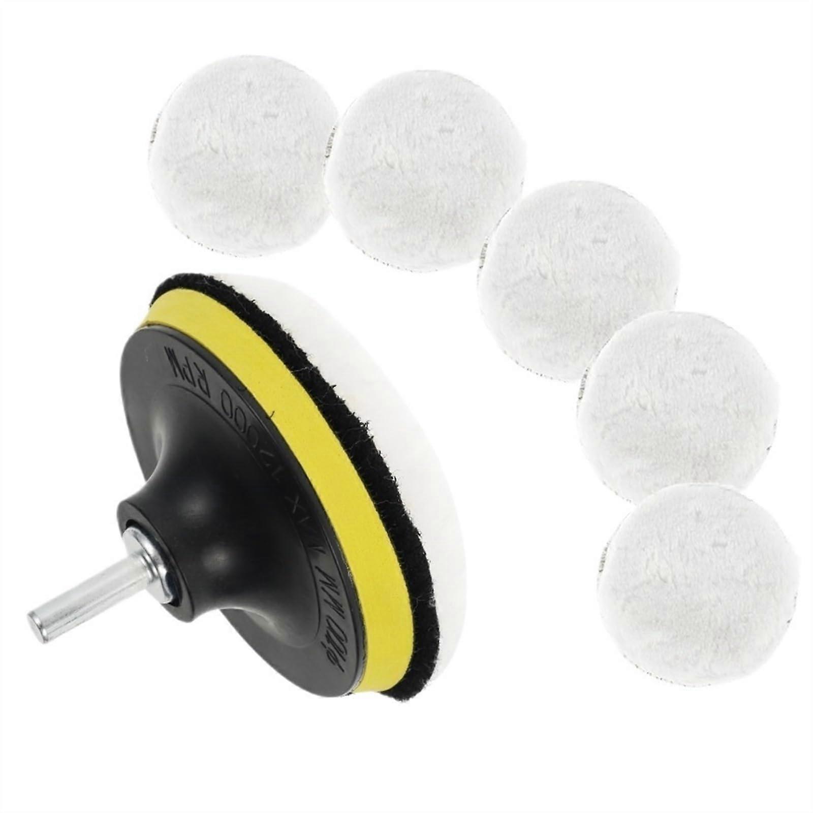 7Pcs 4 Inch Wool Polishing Pads for Auto Polishers with Drill Adapter, Lambswool Buffing Bonnets, Colorless