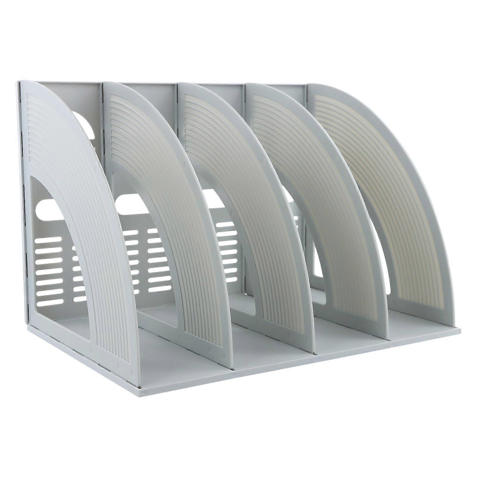 Folder Organiser A4 Desk File Holder, Standing 4-Compartment Magazine Holder, Plastic Organiser, Light Grey