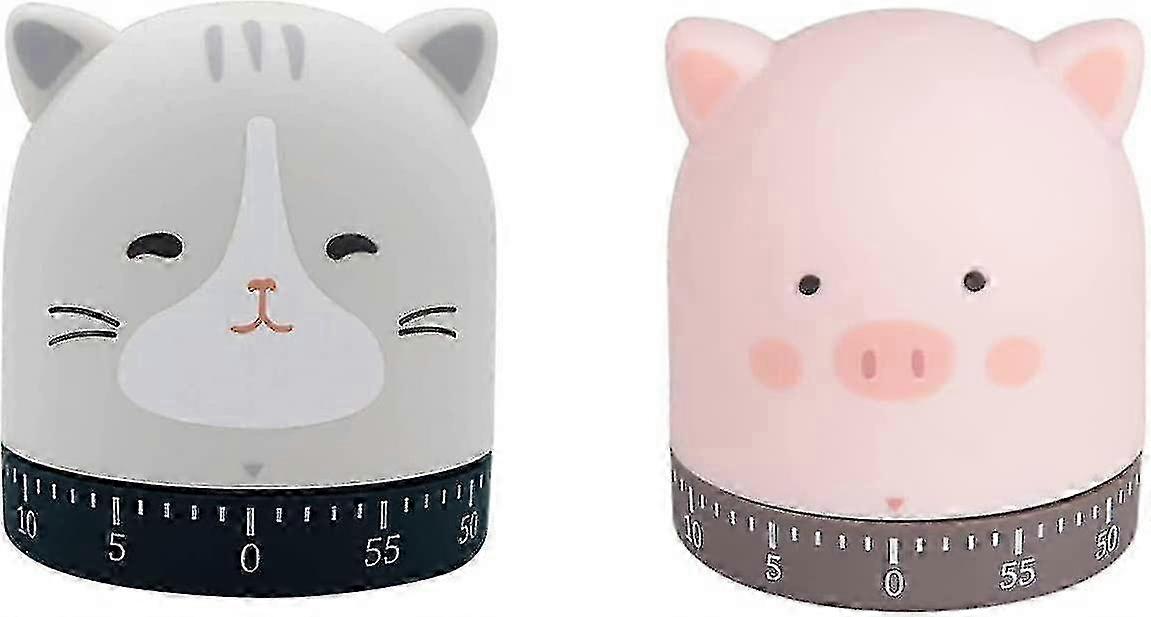 100% Mechanical Kitchen Timer, 60-minute Wind Up Dial 360 Rotating Kitten Countdown No Batteries Loud Ring--