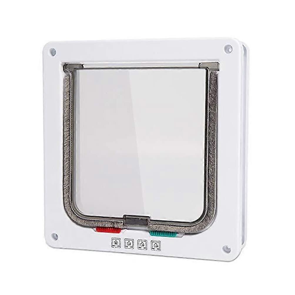 Pet Flap White Wall-Mounted Cat Door, 4-Way Lock, Built-In, For Internal And External Doors, Size 23.5 x 25 x 5.3 cm