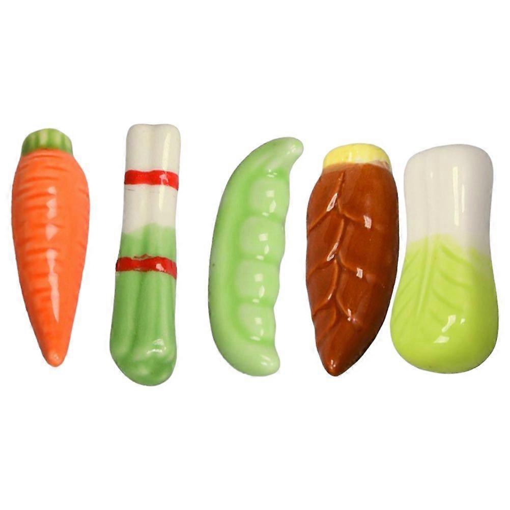 5pcs Vegetables Design Chopstick Holder Ceramic Spoon Rack Chopsticks Pillow Bracket Fork Stand (Cabbage+Carrots+Lentils+Spring Onions+Bamboo Shoots)