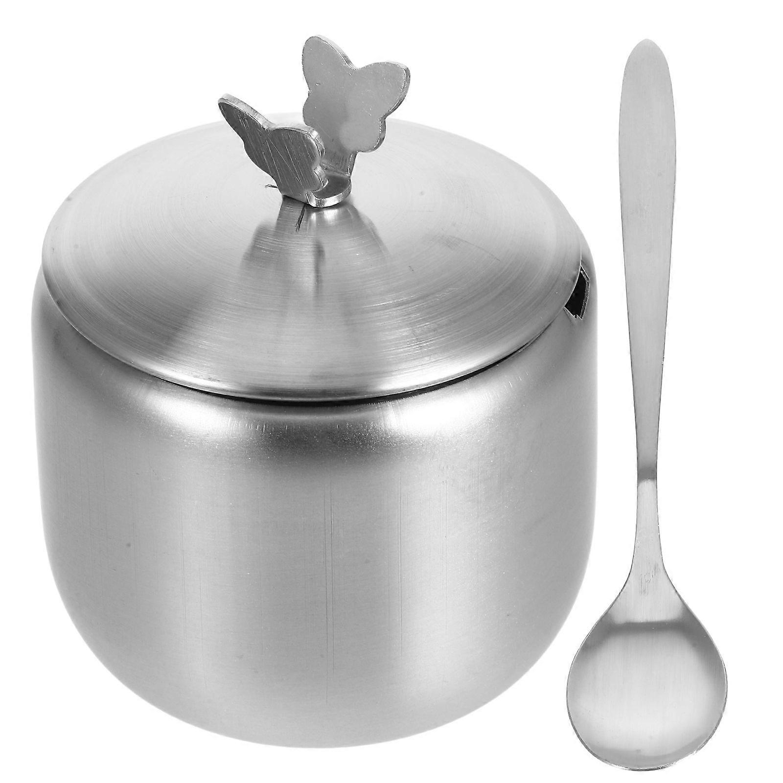 1 Set Of Sugar Container with Spoon Stainless Steel Sugar Jar Set Sugar Container with Lid Kitchen Condiment Bowl Sugar Jar with Lid and Spoon Stainle