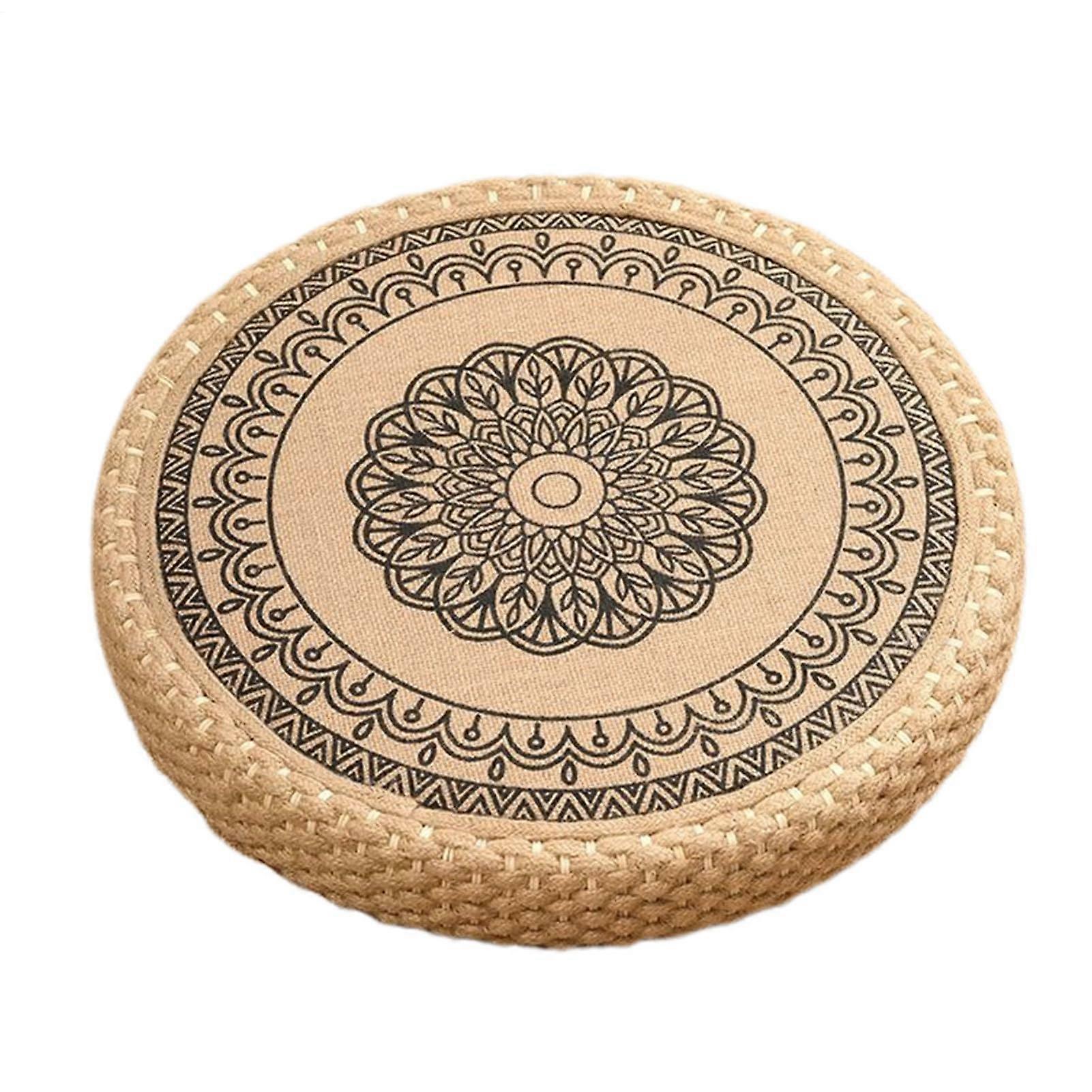 Meditation Cushion - Handmade Bohemian Round Floor Mat, 40cm Black Meditation Seat Pillow for Home Yoga and Relaxation