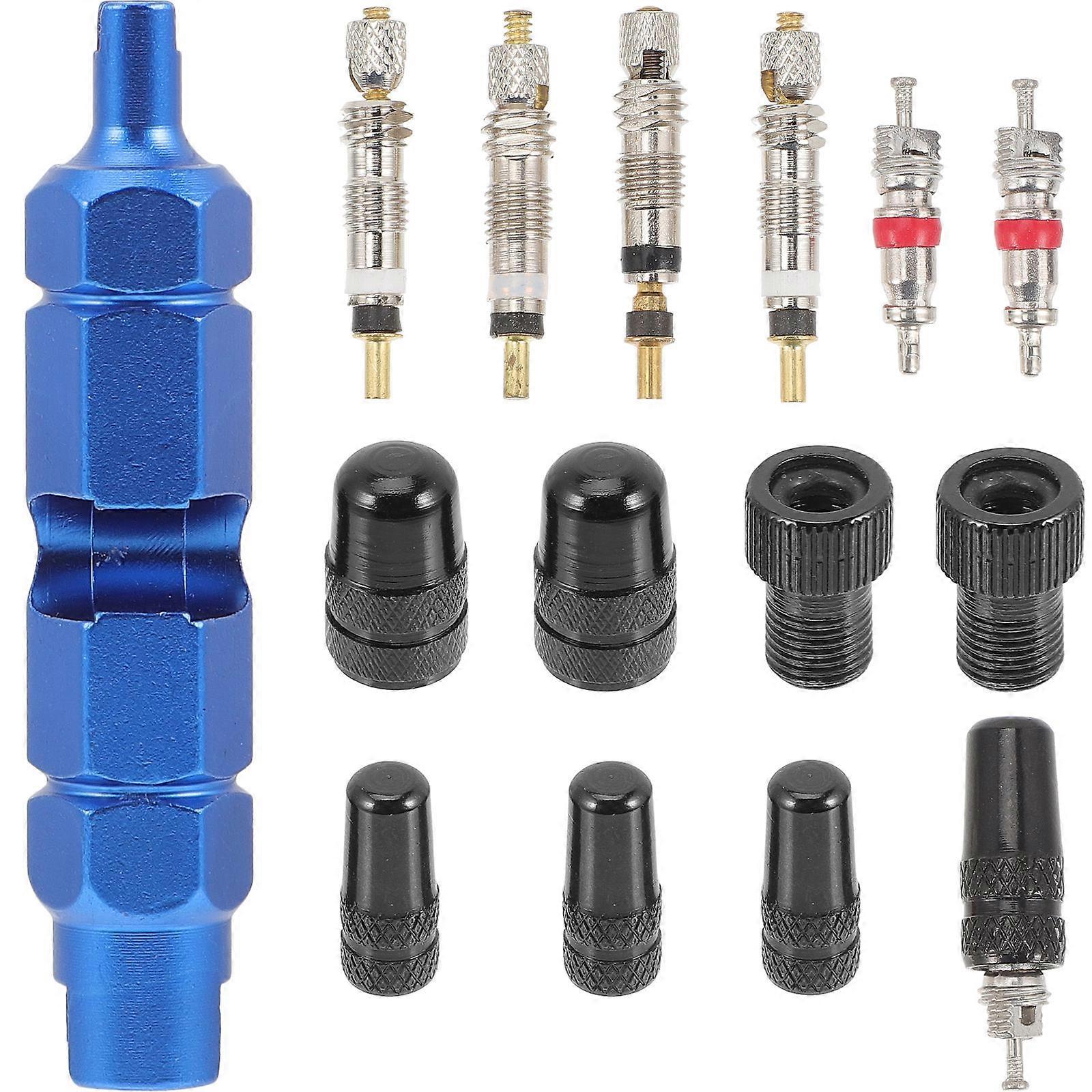 Bike Valve Core Removal Tool Kit with Protective Caps and Tubeless Valve Adapter for Easy Inflation and Leak Prevention