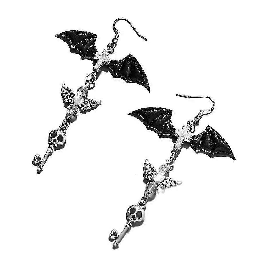 Skull & Bat Crossed Dangle Earrings for Women - Long Goth Punk Design with Pumpkin Earhooks for Unique Statement Style