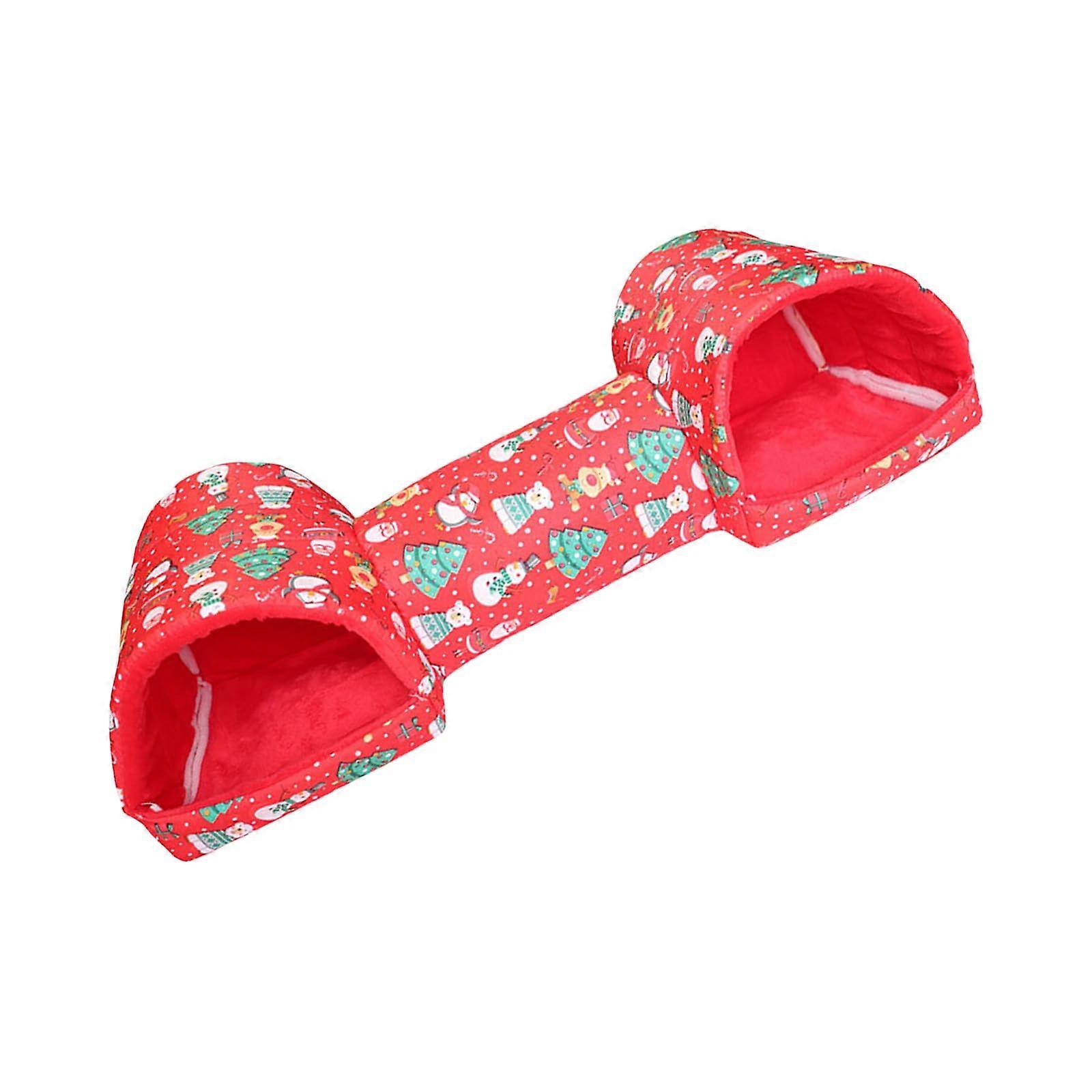 2IN1 Warm Hamster Hideout Tunnel Nest for Small Pets Guinea Pigs Chinchillas Soft Inner Space Shelter Sleeping House Red