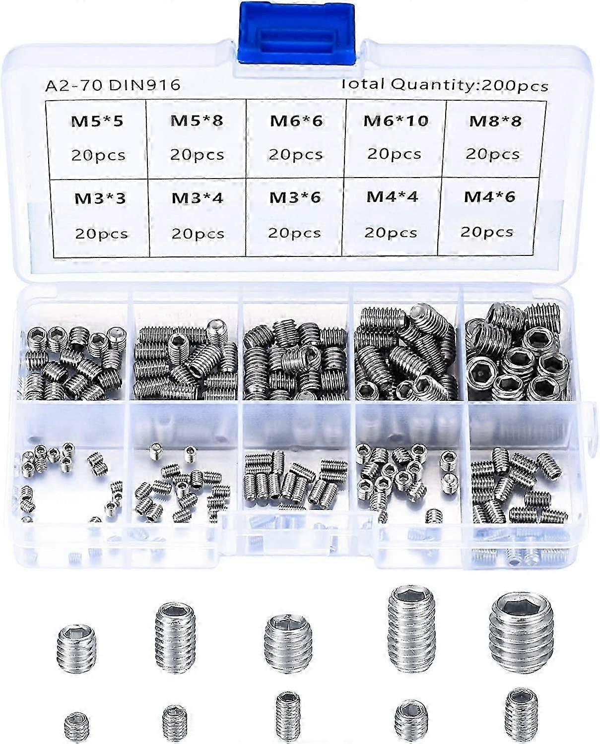200 kusov grub skrutky z nehrdzavejúcej ocele, strojové skrutky M3 M4 M5 M6 M8, súprava na upevnenie dierovacích skrutiek sortimentu