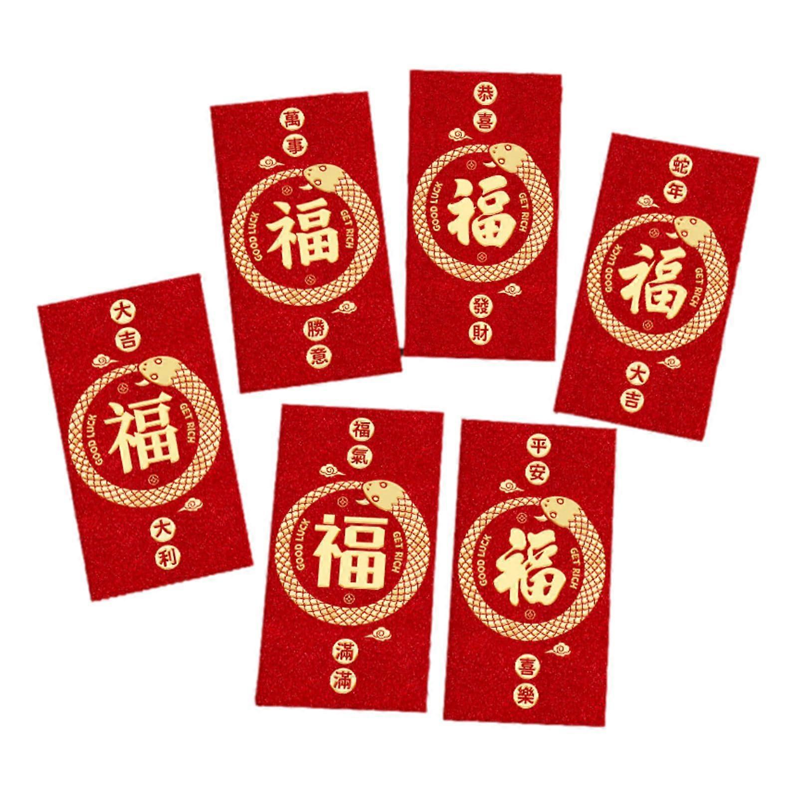 Pack of 6 Unique Sparkling Matte Surface Spring Festival Lucky Money Envelopes Sturdy Money Bag for Various Occasions'