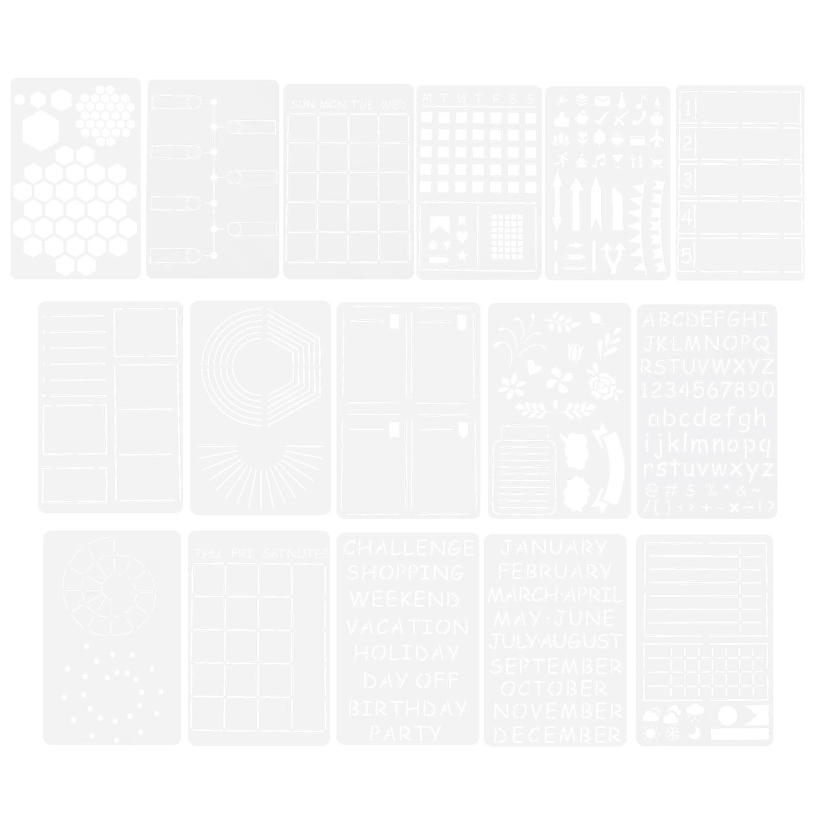 Multi-Function Stencils Painting Stencils Templates for Journal Drawing Assorted Color 19X12.5Cm Hollow-Out Design 16Set