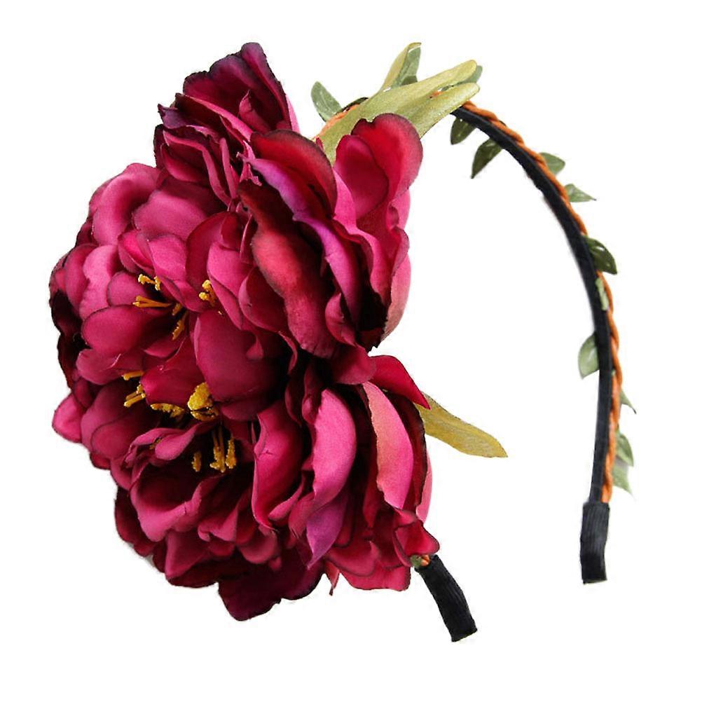 Red Flower Headband for Women Made of Cloth Elegant and Eyecatching with Simulation Flower Decor