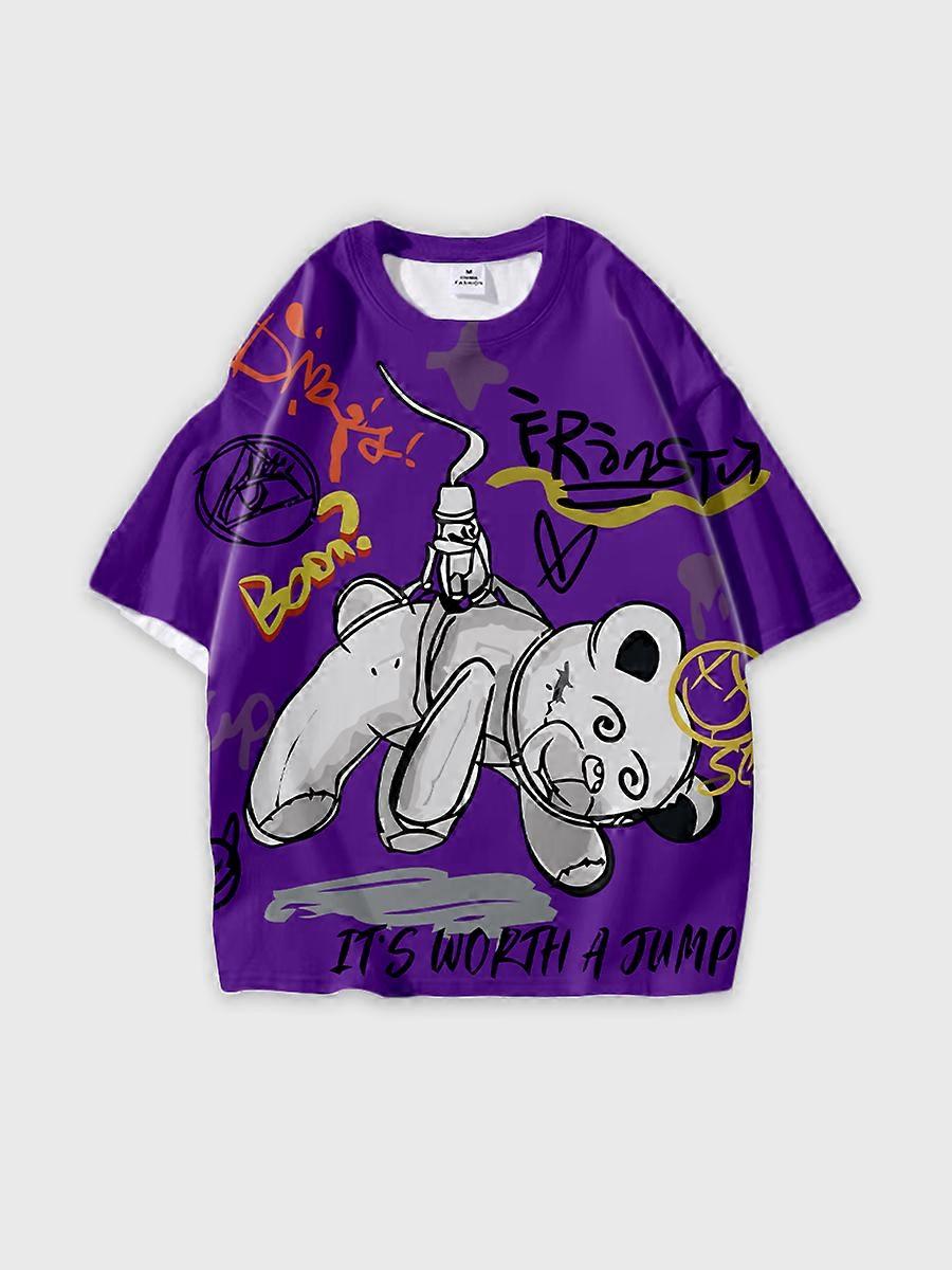 T-shirt round neck Pattern loose short sleeve C2830