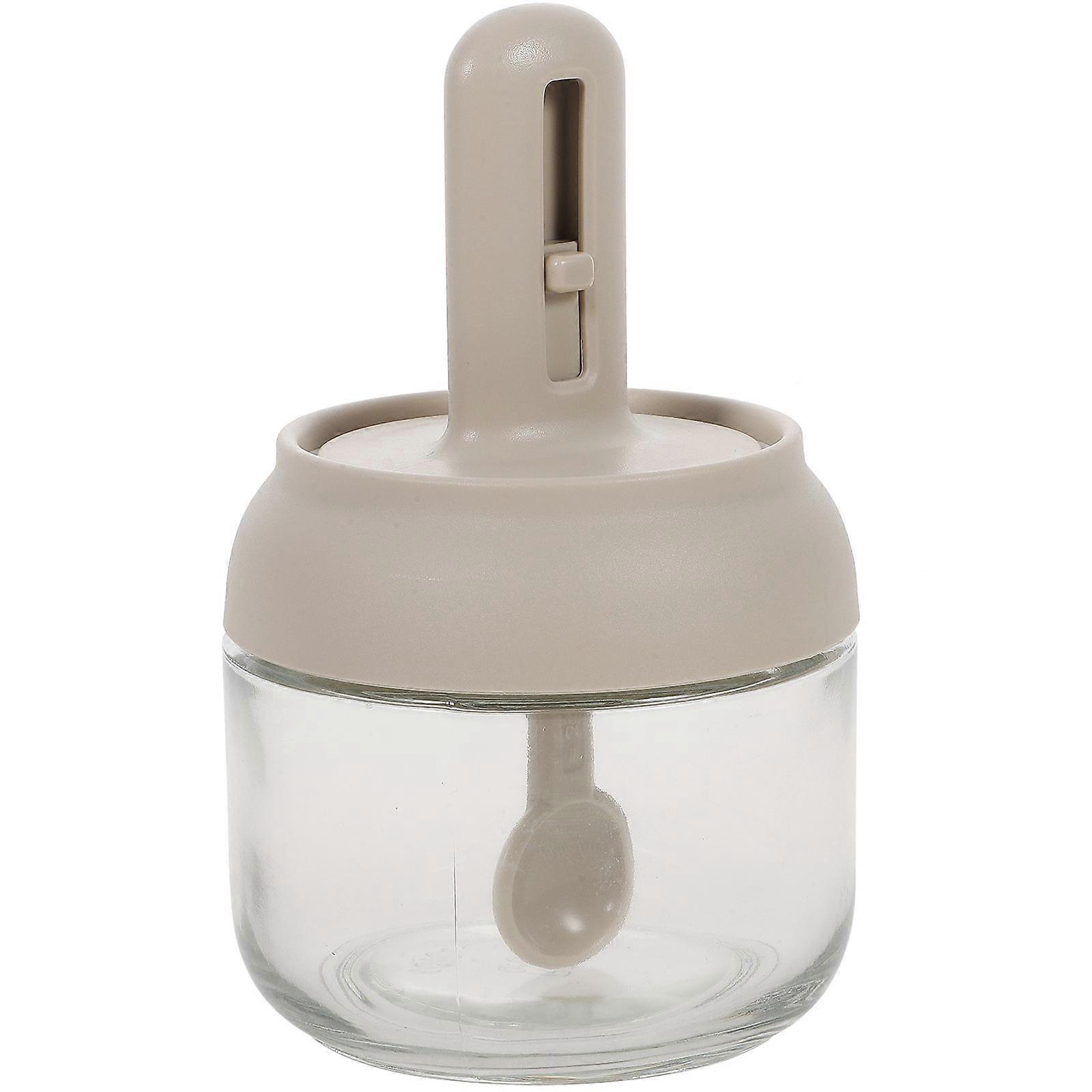 White Glass Jar with Spoon for Home Use Airtight Seasoning Container Made of PP 4.3"x3.1" "
