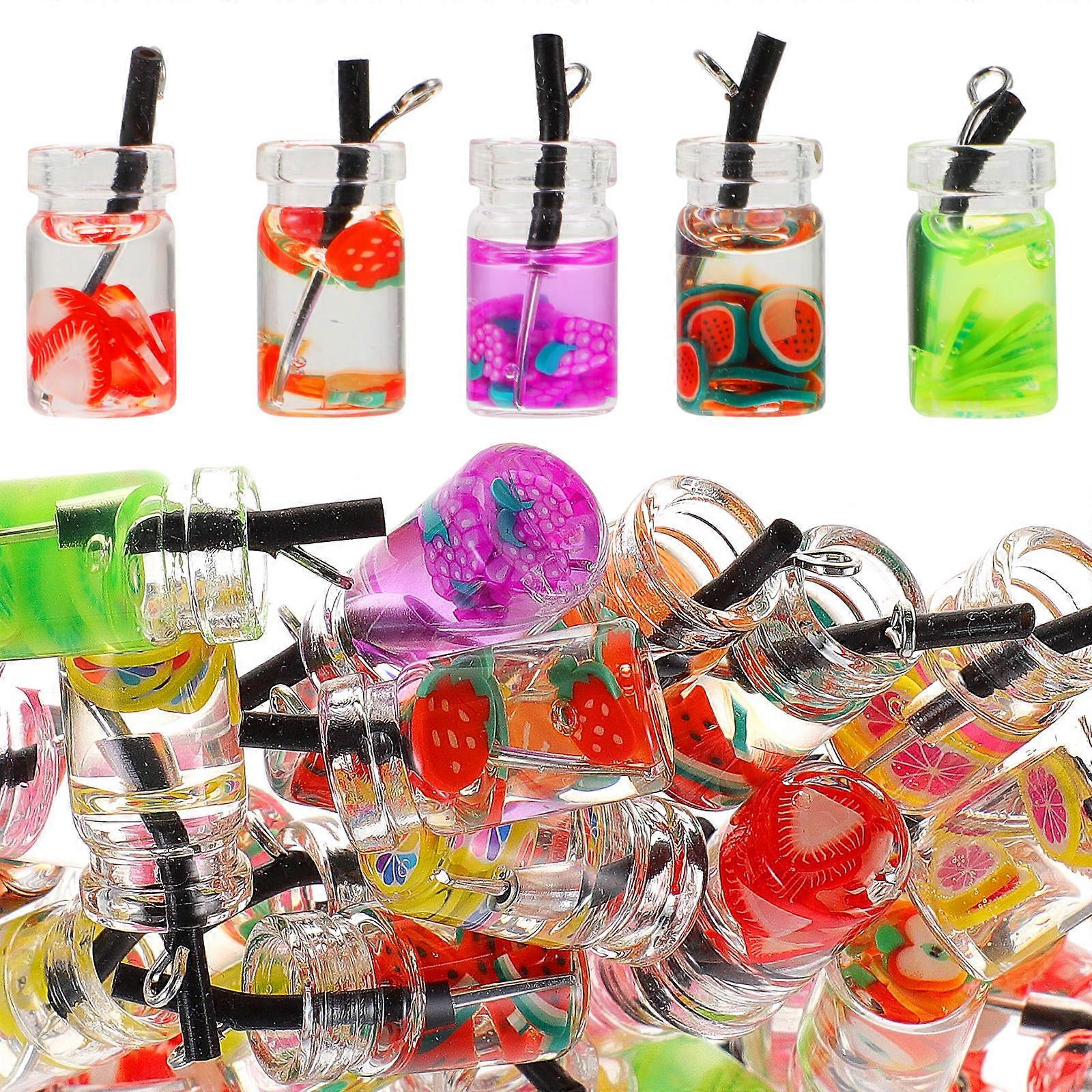 Mini Bottle Charms Pendants Diy Jewelry Making Assorted Color 3.00X0.90X0.90Cm Glass Acrylic Decoration 40Pcs