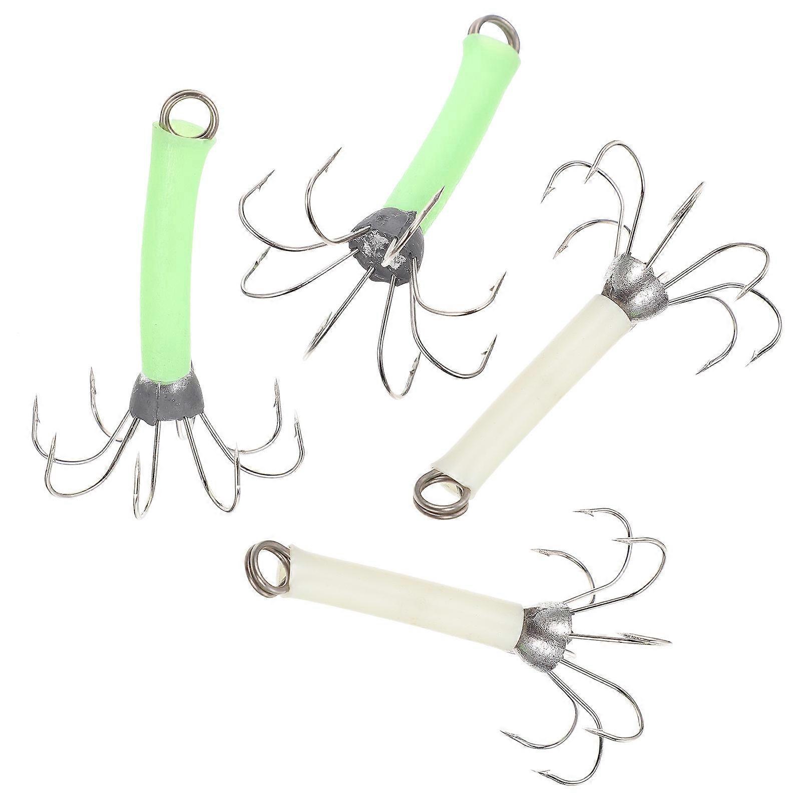 Fluorescent Squid Hook 4Pcs Designed For Fishing Enthusiasts Luminous Effect Assorted Color Outdoor Fishing Tackles