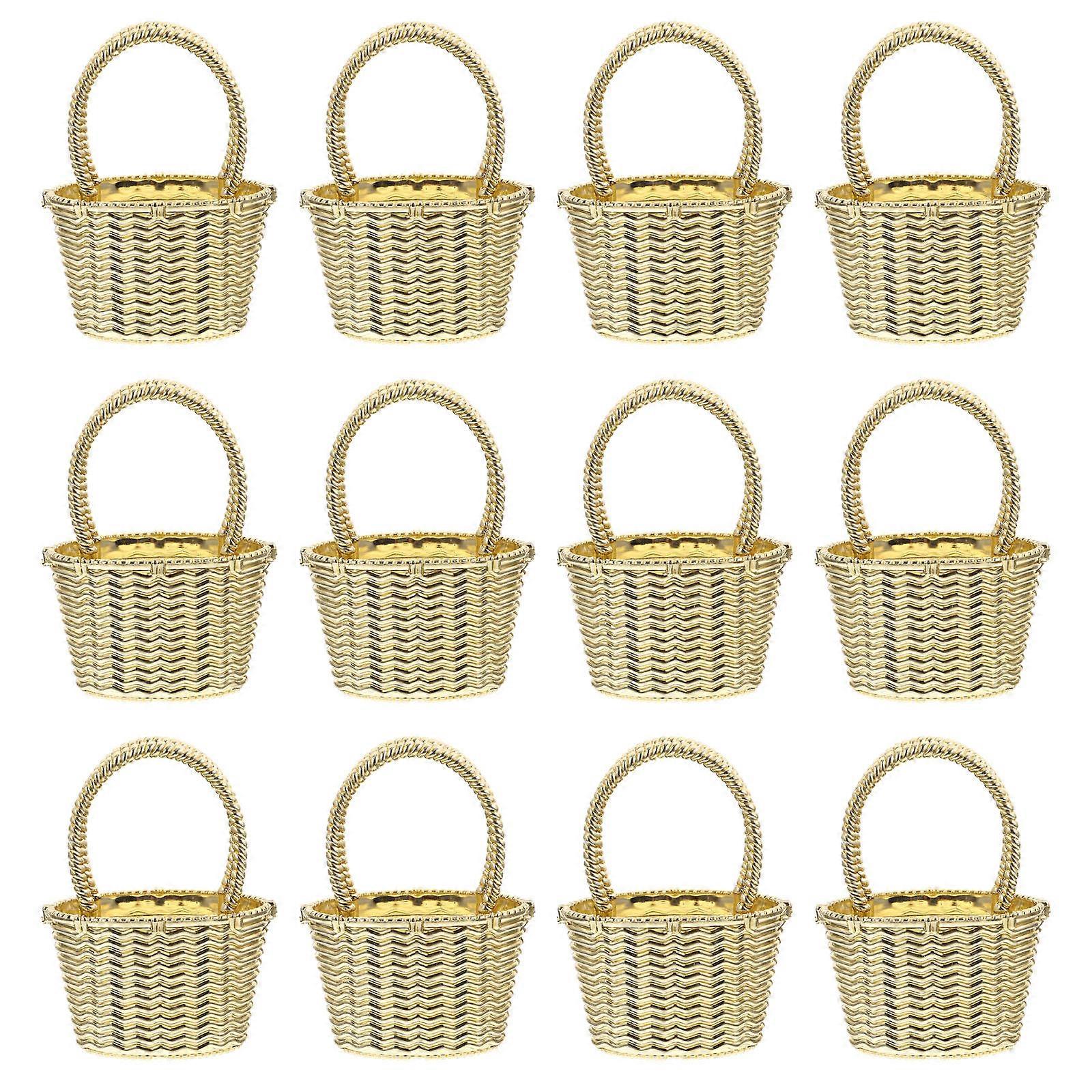 Golden Plastic Small Baskets for Favors Ideal for Storage and Party Decorations Lightweight with Handle 12 Pieces