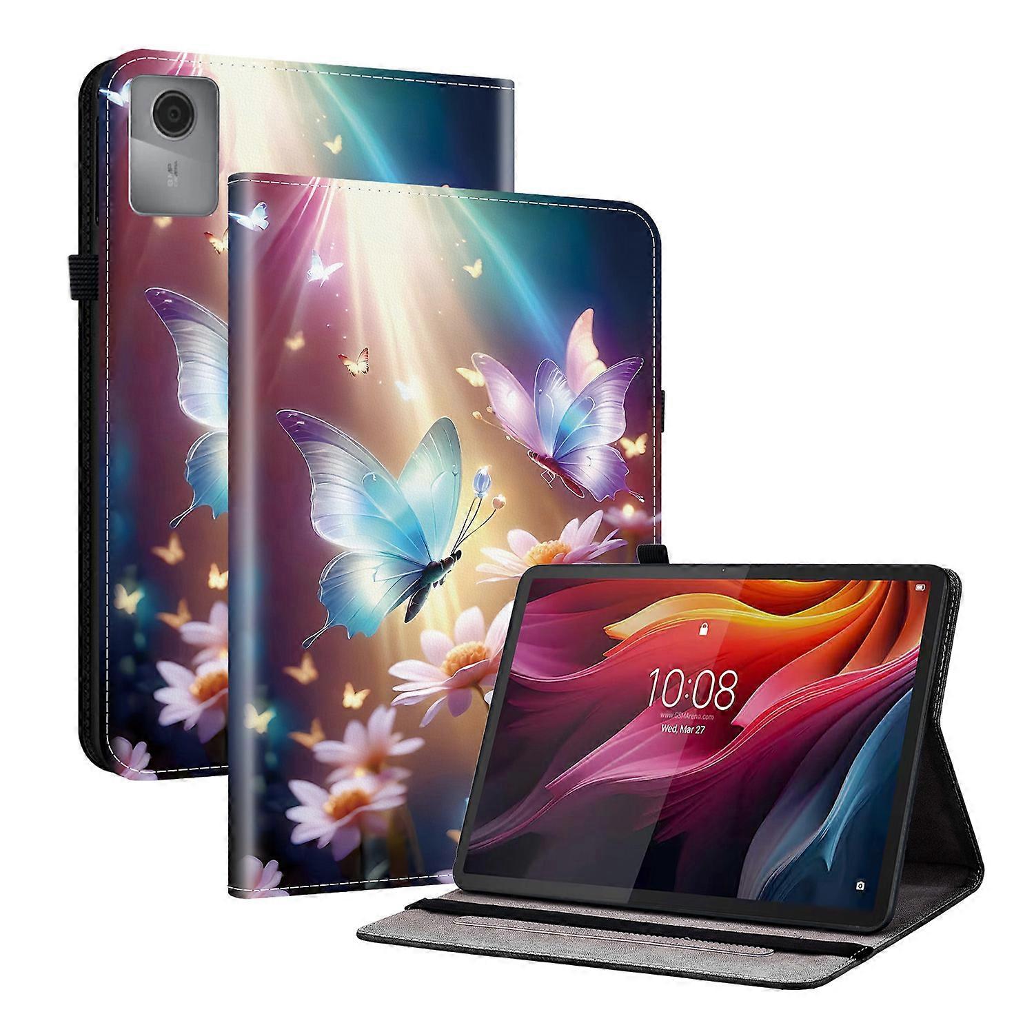 بالنسبة إلى Lenovo Idea Tab (TB336ZU TB336FU) Xiaoxin Pad 11 2025 غطاء لوحي مطبوع بنمط جلد مع فتحات بطاقة فراشة زهرية