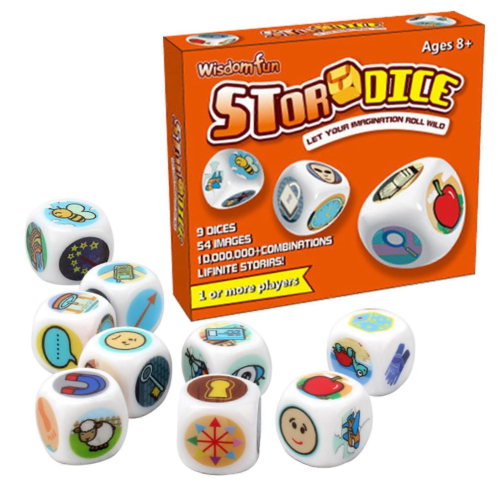 Story Time Dice 54 Icon Dice For Storytelling Multicolor 9-Piece Set 4.33 x 3.94 Inches Dice Game For Kids And Adults