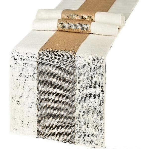 Jute table runner, two-tone design, stain-resistant