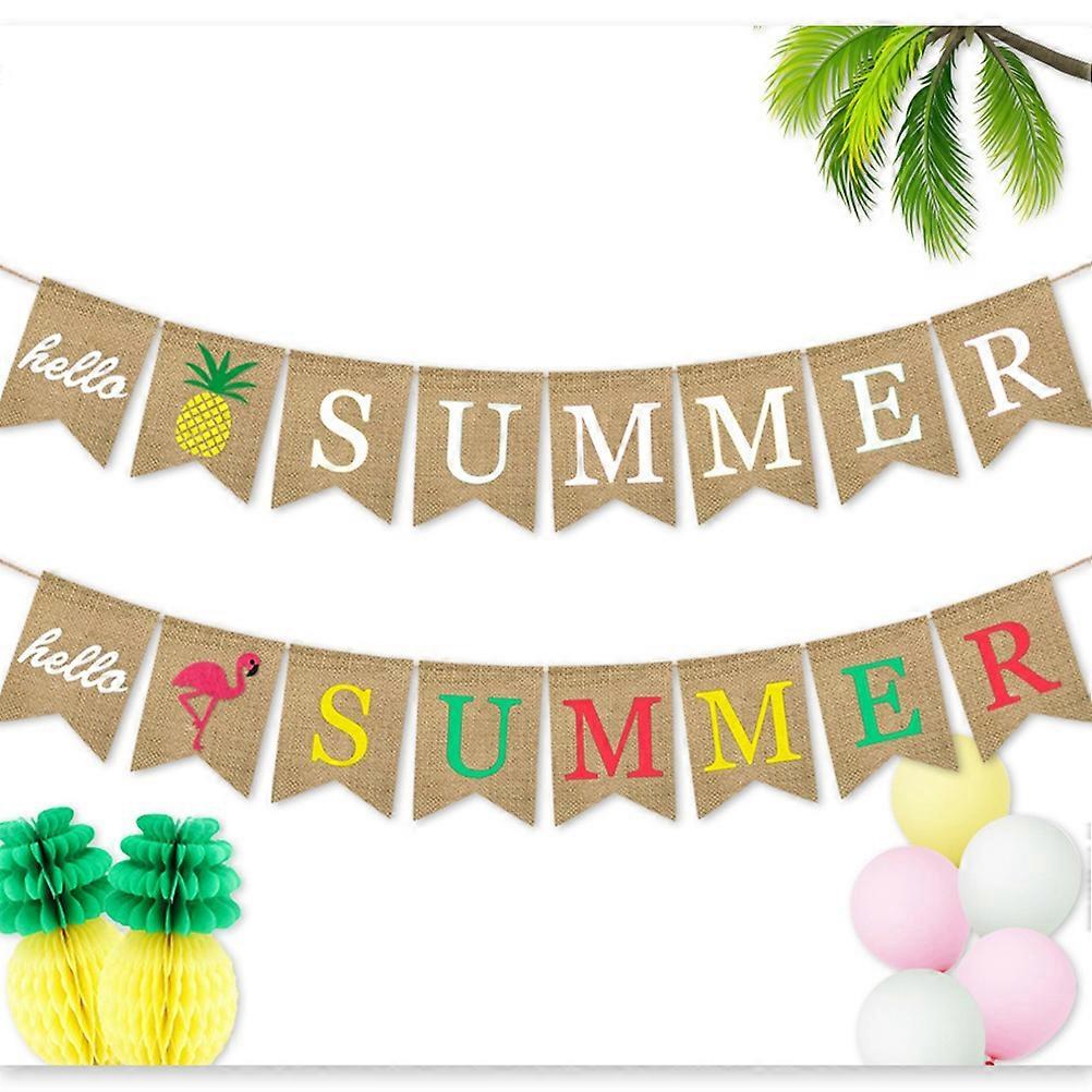 Hawaii Swallow Tail Banner for Festival Party Decor with Linen Material and Flamingo Design 70x45cm