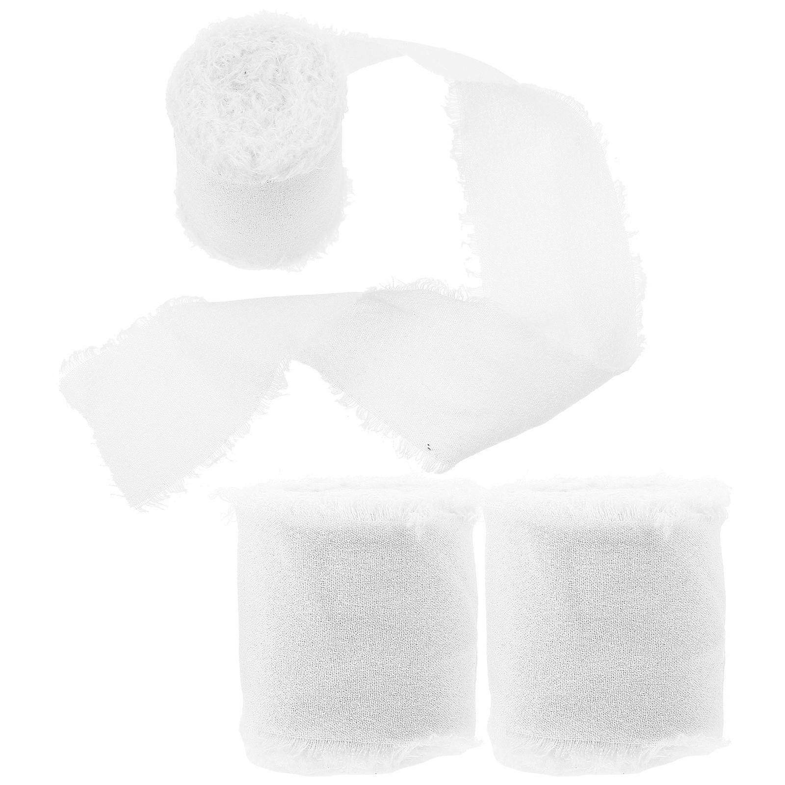 White Polyester Decorative Fringe Ribbon for Crafts and Flower Bouquet Decoration 3 Rolls