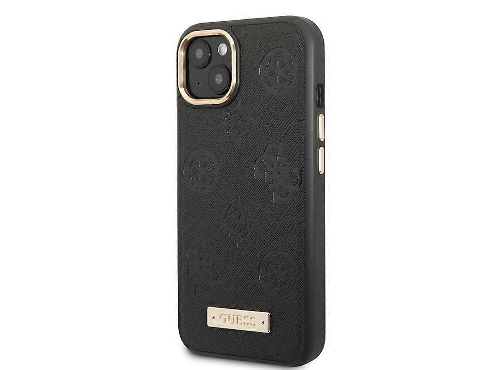 Case for iPhone 13 PU Peony Metal Plate, Black