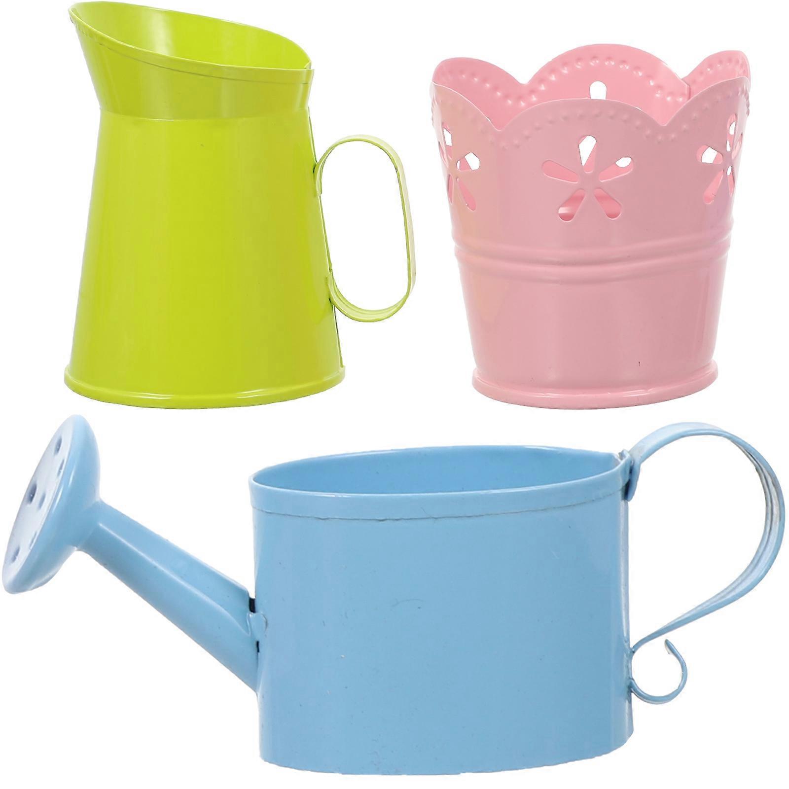 Small Iron Flower Pot Set   Farmhouse Style Desktop Planter Buckets with Handle for Home Decor & Dried Flower Arrangements (3pcs Random Color)