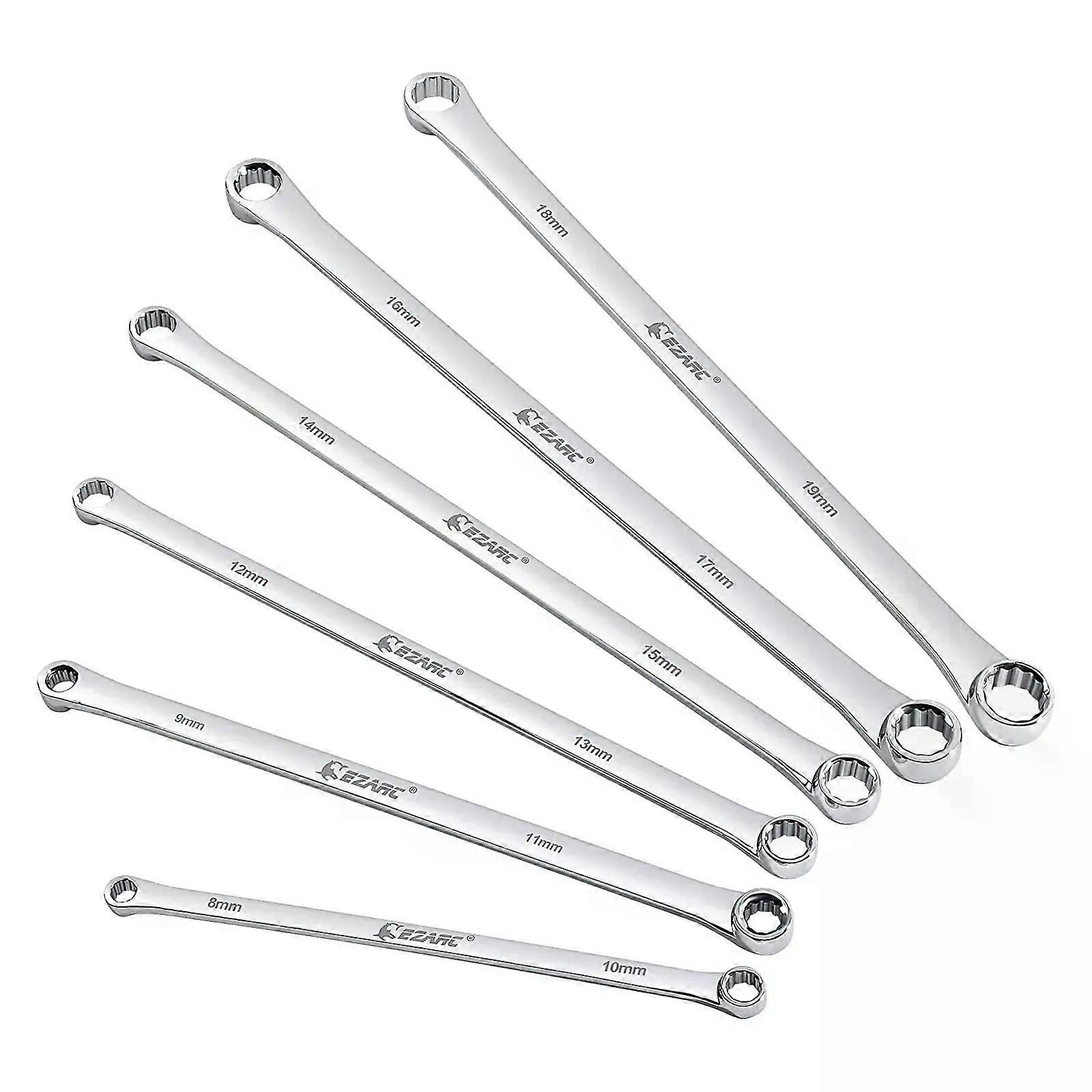 EZARC 6PCS Extra Long Box End Wrench Set Metric Combination Durable Aviation Spanner CRV 8mm - 19mm