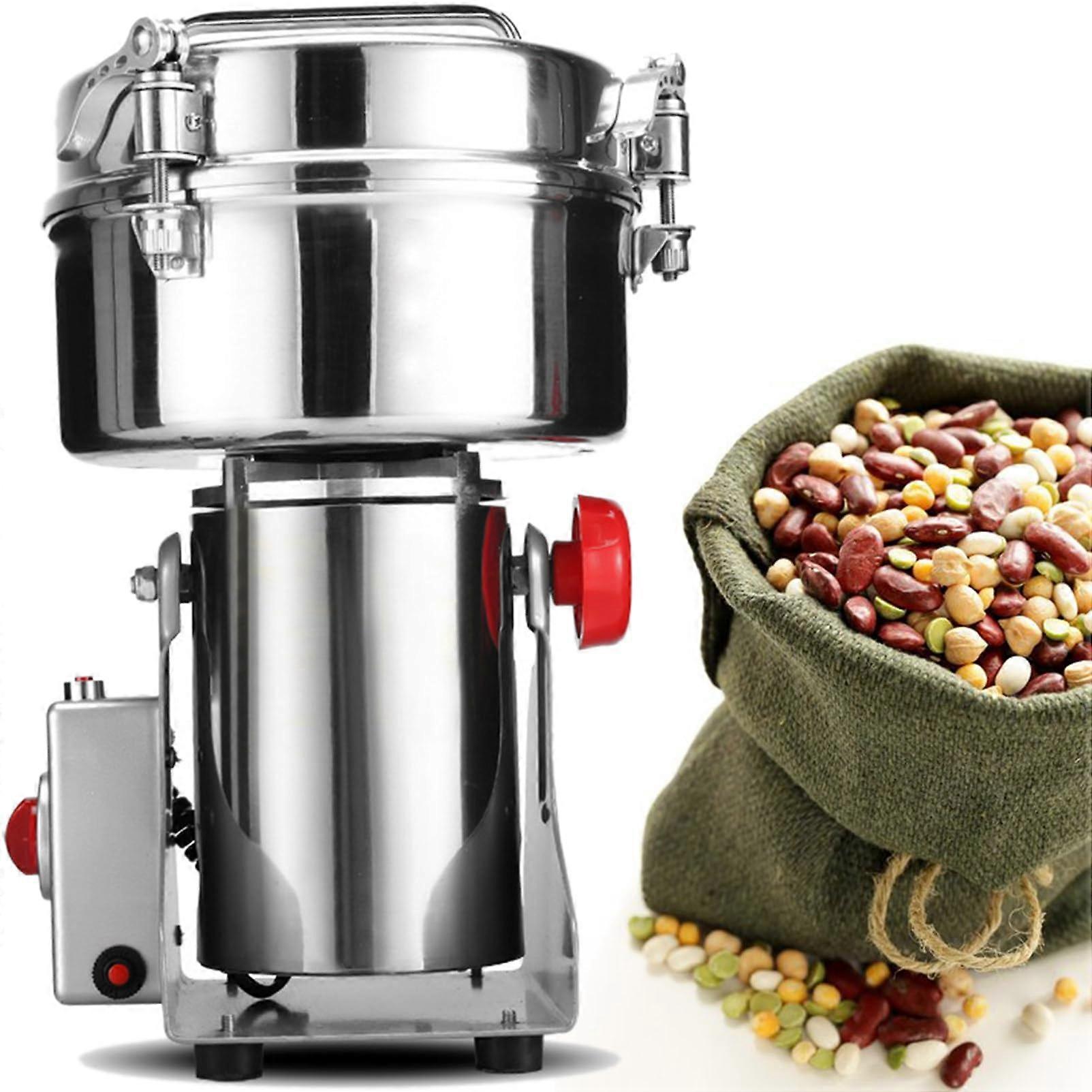 Electric Grain Mill with Overload Protection, 5-Minute Timer, 1000g Stainless Steel Spice Mill for Dry Spices, Herbs and Nuts