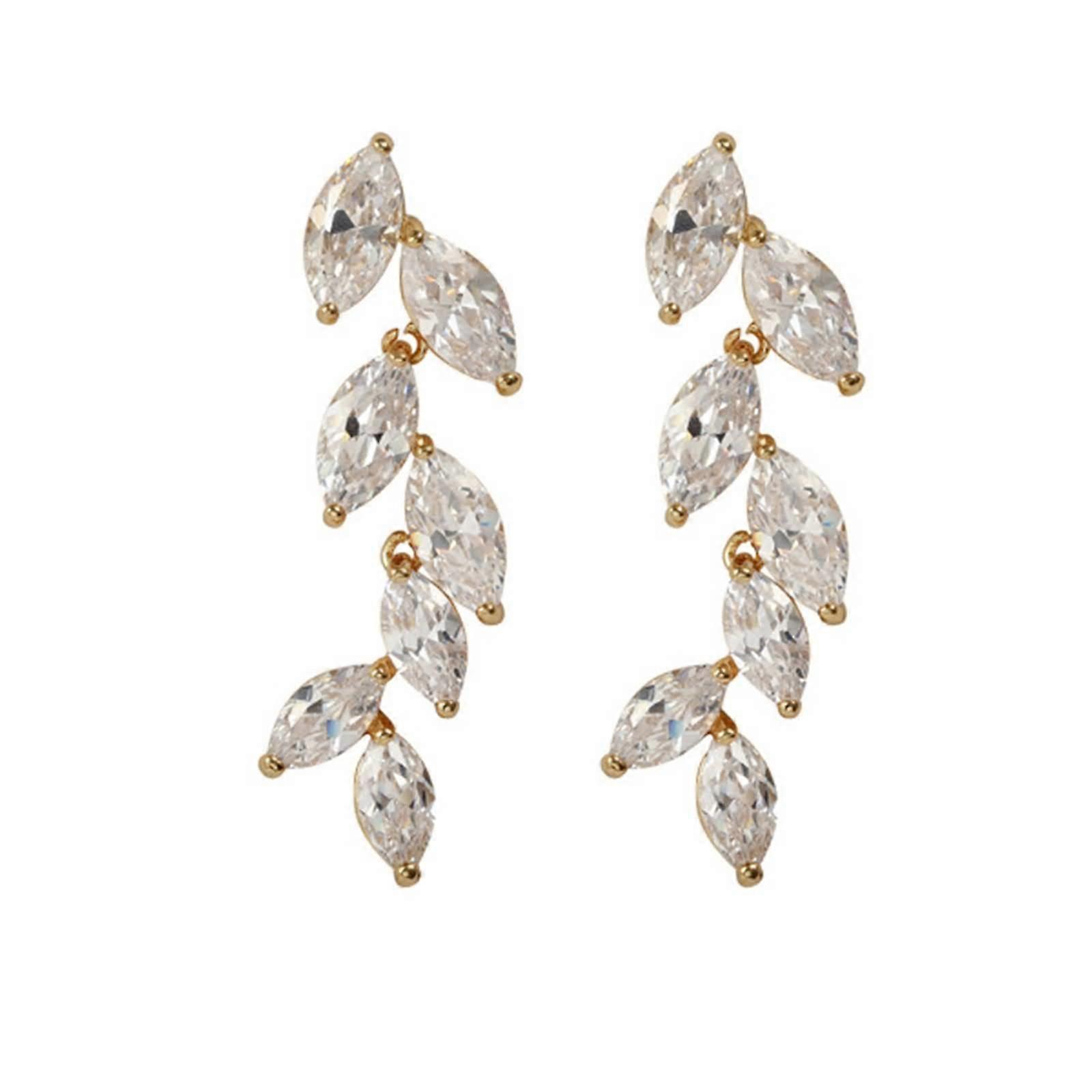 Earrings Women, Gold Copper Leaf Branch Earrings with Cubic Zirconia, Stylish Jewelry for Women