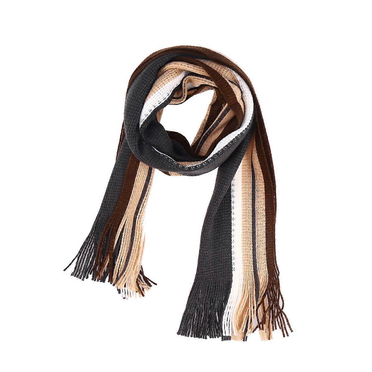 Men Cashmere-Like Striped Scarf For Business Occasions In Dark Grey With Knitted Warm Design 1Set