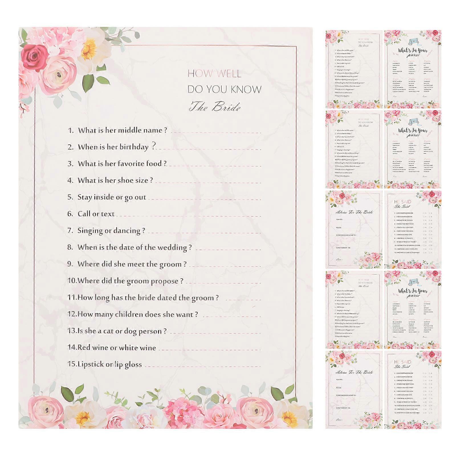 20PC Bridal Shower Games Kit For Engagement Celebrations Featuring Assorted Color Entertainment Quiz Game Cards