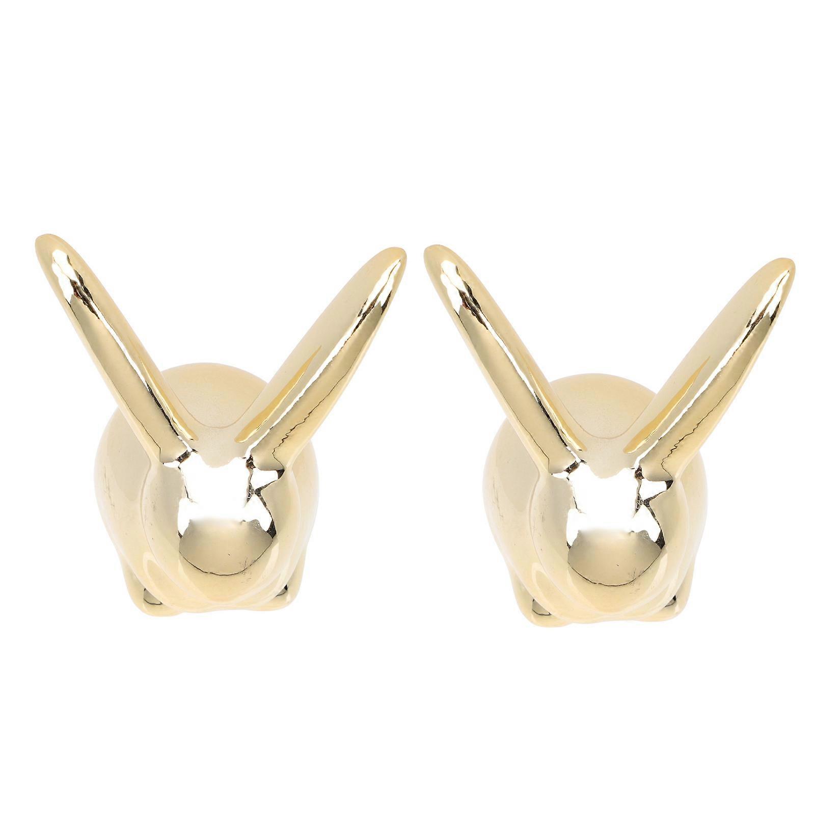 Ceramic Rabbit Ornaments 2Pcs Golden Design for Easter Desktop Decor and Home Use