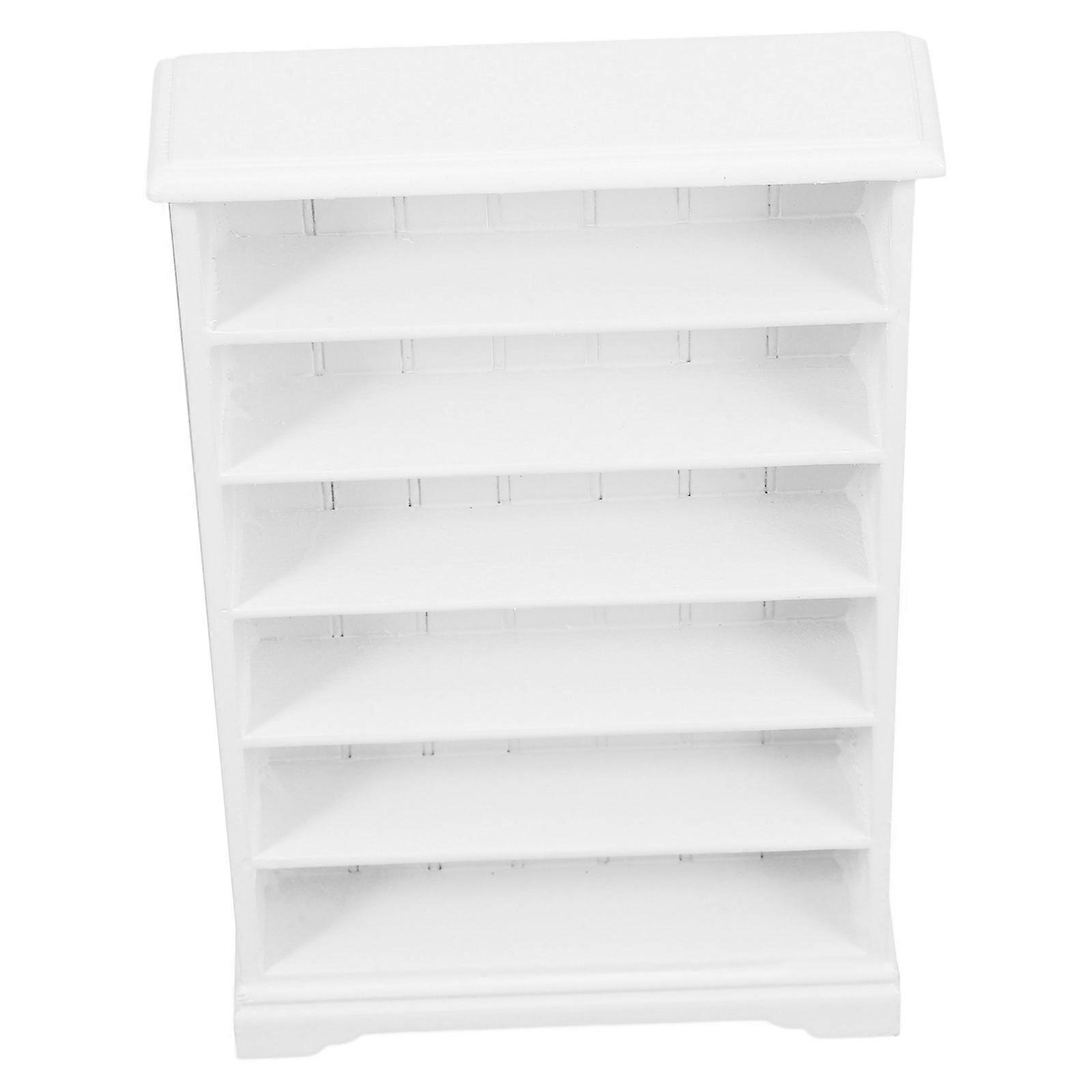 White Wooden Dollhouse Bookshelf with 6 Layers for Dollhouse Miniature Furniture Accessory 1:12 Scale