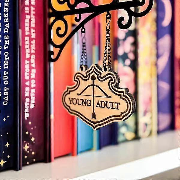 Book Nook Tavern Signs Genre Shelf Labels with Hanging Brackets, Handmade Halloween Categorize Books Bookshelf Signs, Unique Bookshelf Accessories