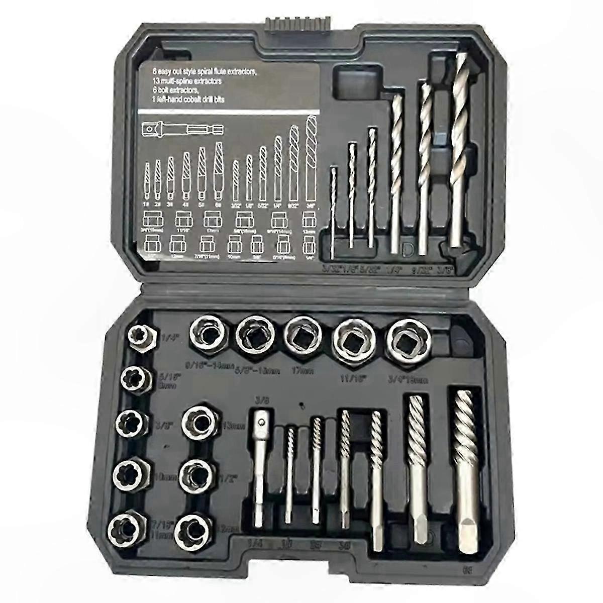 26-Piece Screw Extractor and Drill Bit Set for Broken Bolt Removal