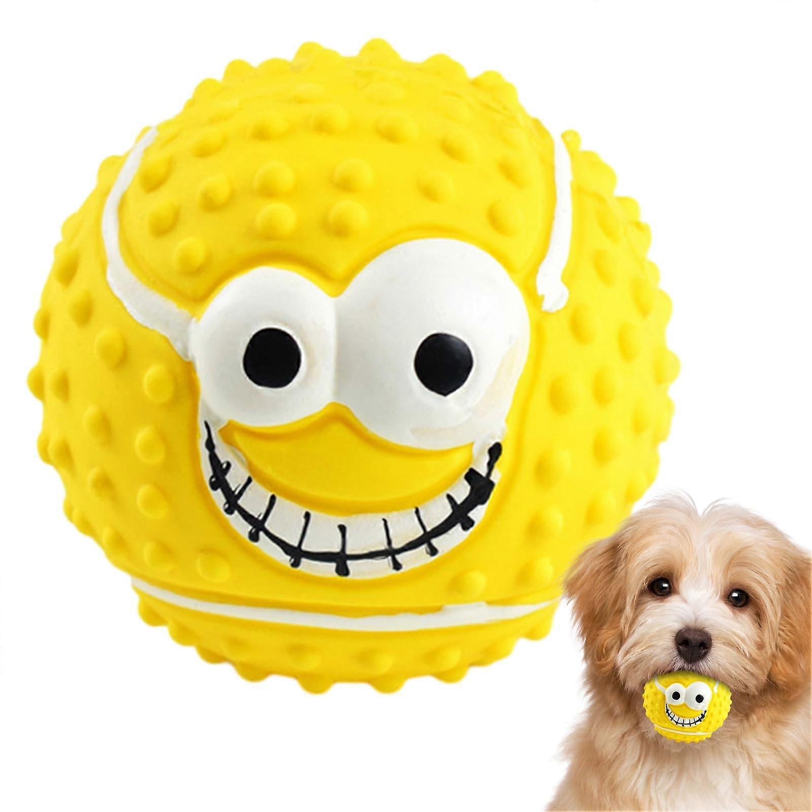 Pet Latex Balls for Dogs, Squeaky Rubber Dog Toy with Smiling Face, Soft Bouncing Chew Balls in Yellow, Ideal for Playtime