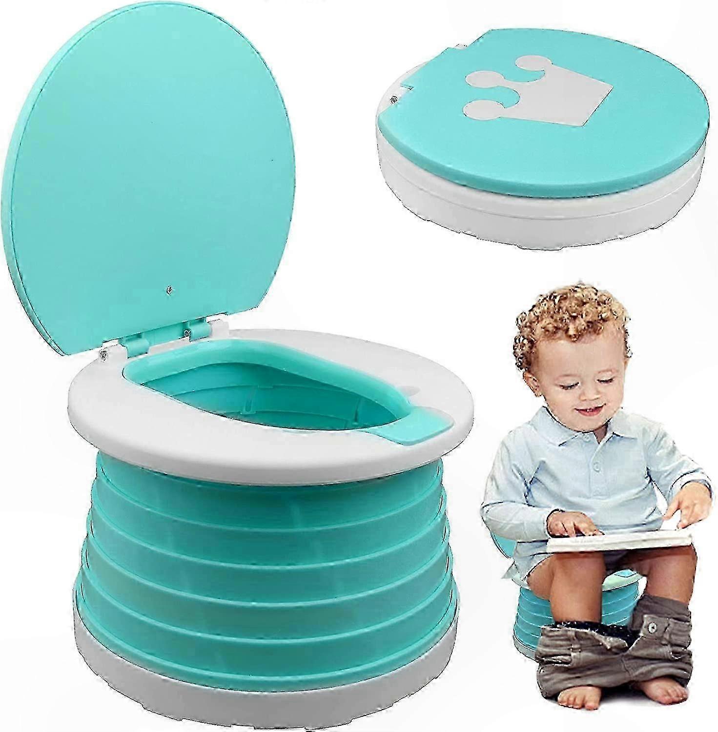 Portable Folding Kids Potty Trainer Seat with 2-in-1 Design for Travel (Green)