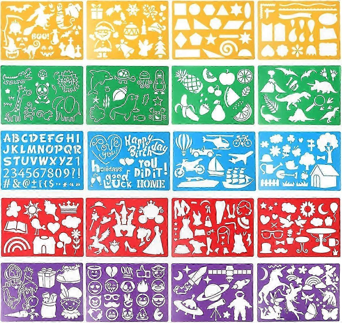 Creative Stencil Kit for Kids, 20 Pcs Plastic Drawing Templates with 300+ Patterns for Art Projects & Crafts