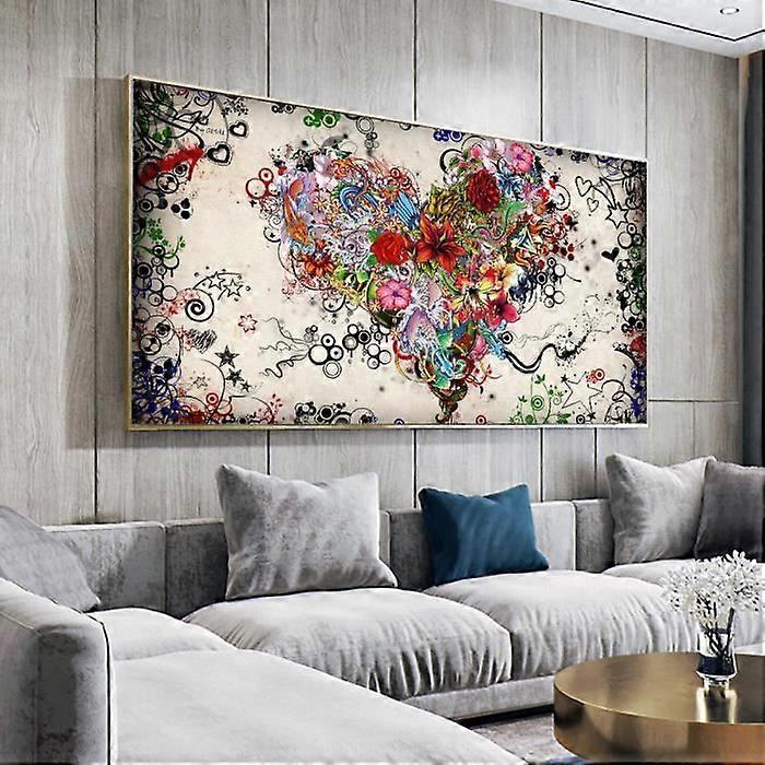40x80cm no frame WANGART modern canvas with abstract painting with colorful flowers and heart, colorful wall painting