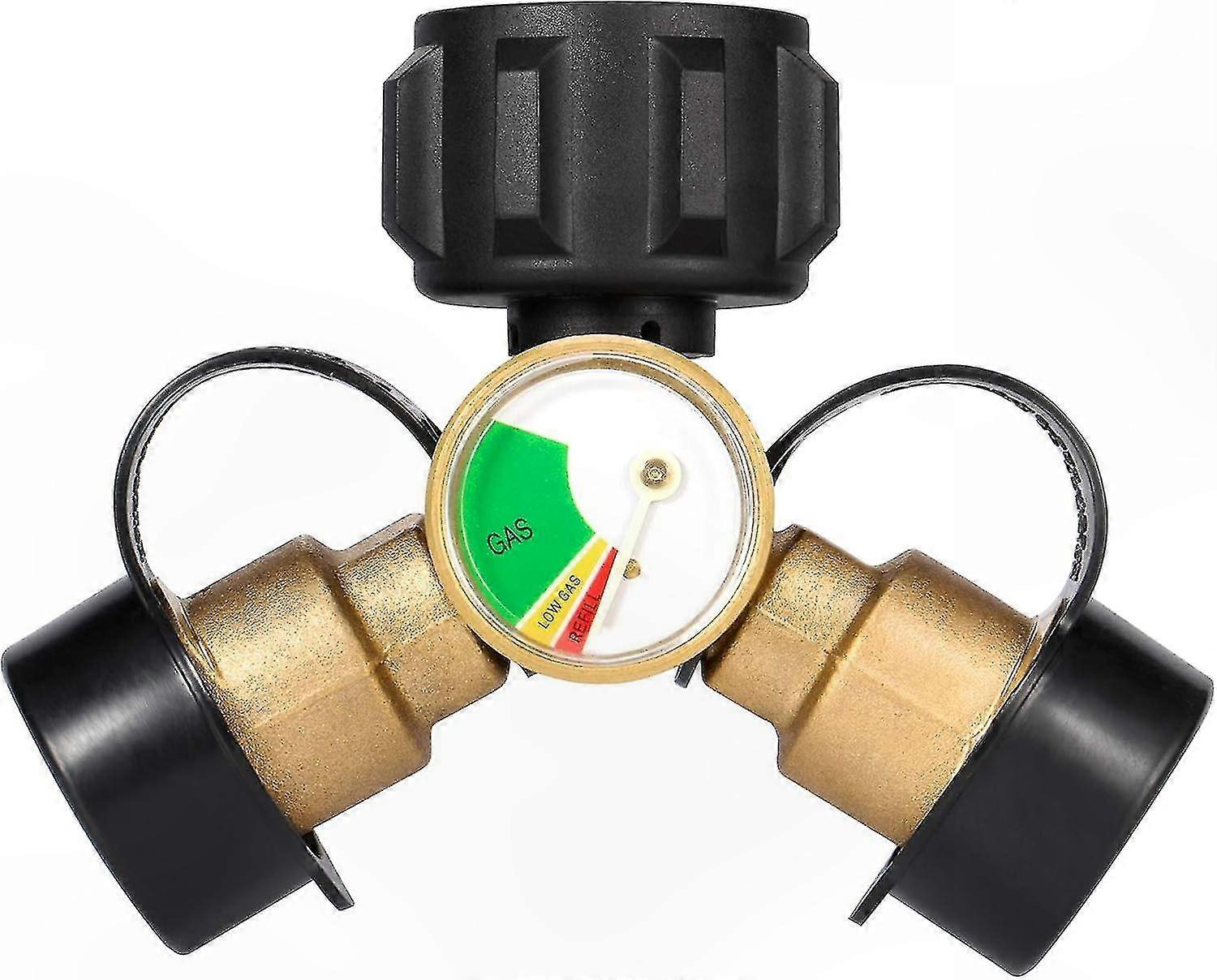 2-Way Propane Tank Splitter with Gauge, LP Gas Adapter for Grill Connection