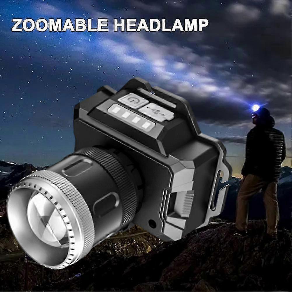 Zoom Headlamp with Charging Cable Wearable Work Flashlight Portable Mining Lamp