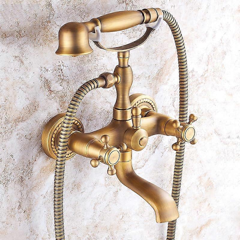 Mixer Shower Taps For Bath Retro Wall Mounted Double Lever Bath Shower Kit With Handheld Black Antique Finish
