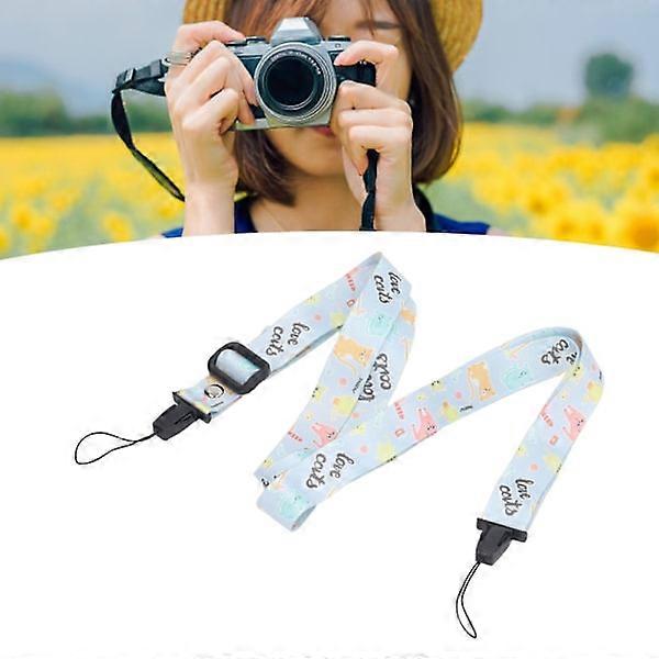 1.2m Printed Camera Strap, Multifunctional Shoulder Neck Strap for Polaroid Mini 12 11 8 9, Blue Kitten