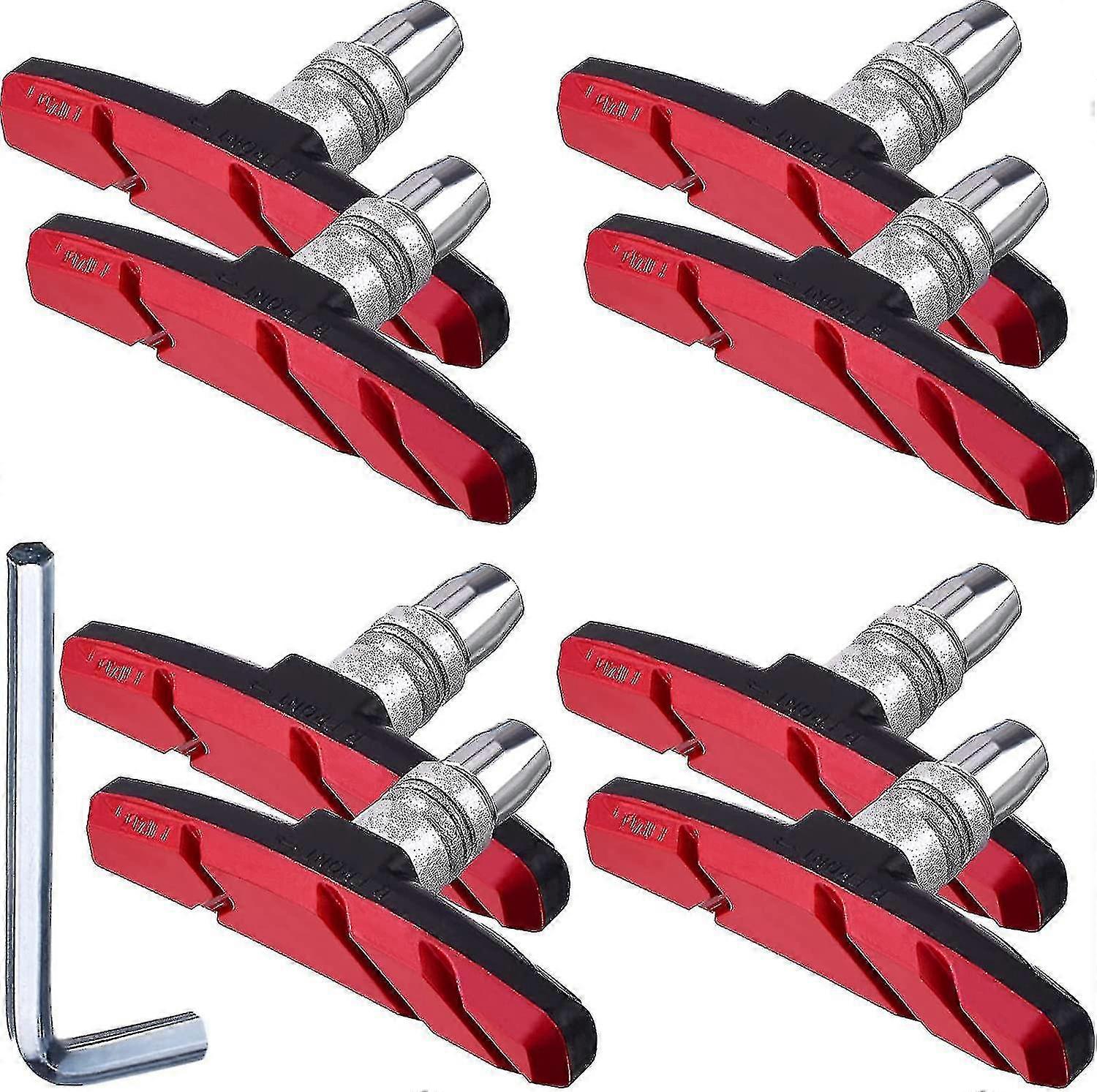 4 Pairs of Bike Brake Pads with Hex Nuts and Spacers - 70Mm Black V-Brake Blocks Set